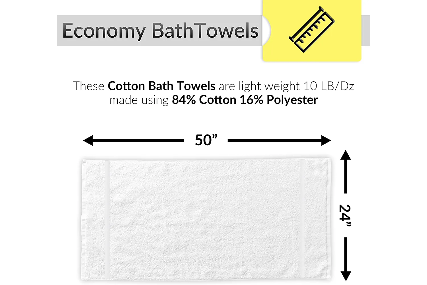 180 Bulk Pack (15 Dozen) New White Economy Bath Towel (24x 50 inches) Cotton Rich for Maximum Softness Easy Care-Home,spa,Resort,Hotels/Motels use (15 Dozen) (180)