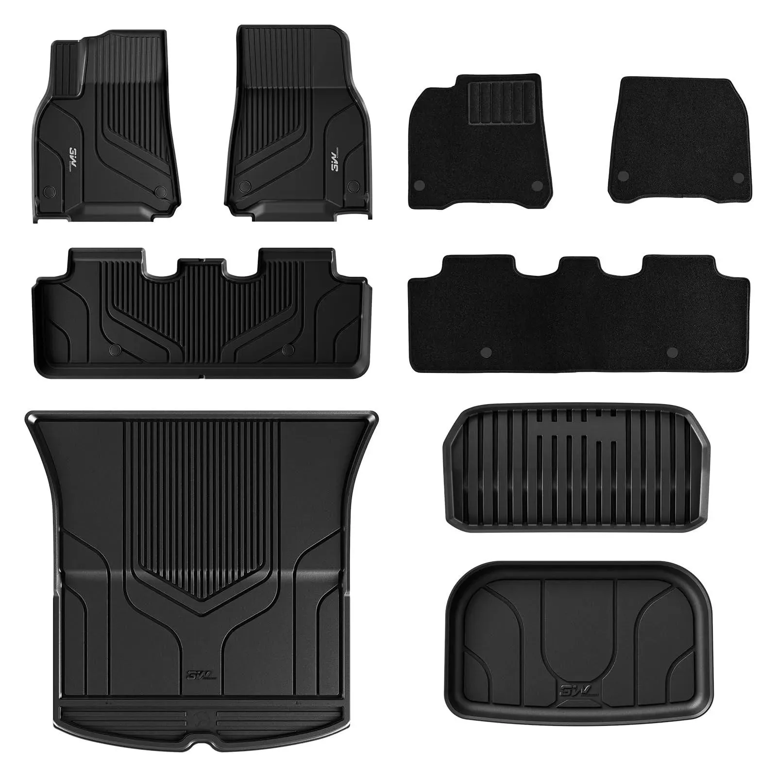 3W Tesla Model Y 2020-2024 Custom Floor Mats / Trunk Mats TPE Material & All-Weather Protection 5-Seater
