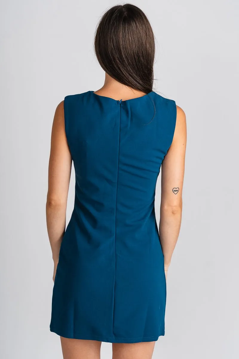 Asymmetrical knit dress teal blue