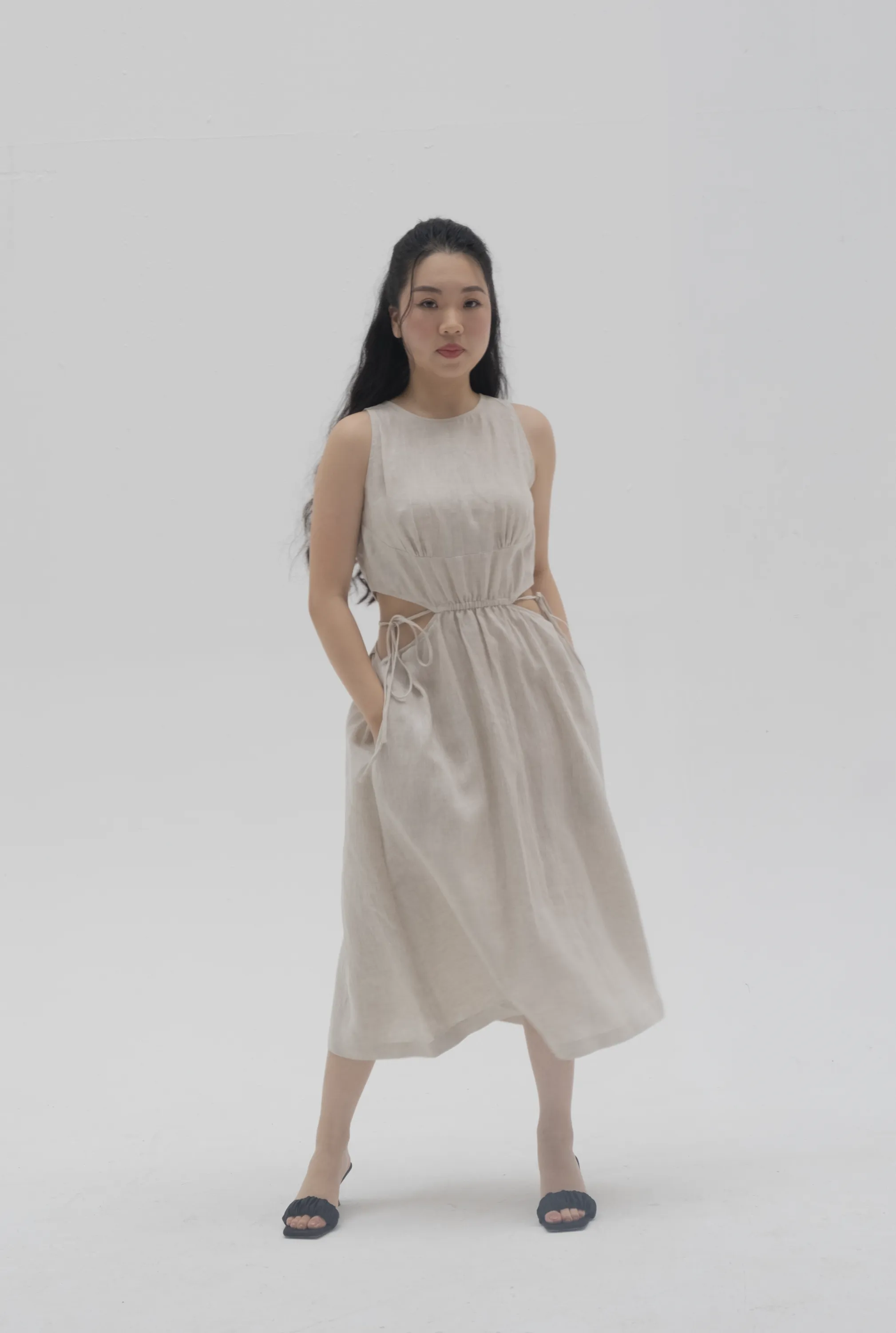 Carmen 100% Linen Midi Dress