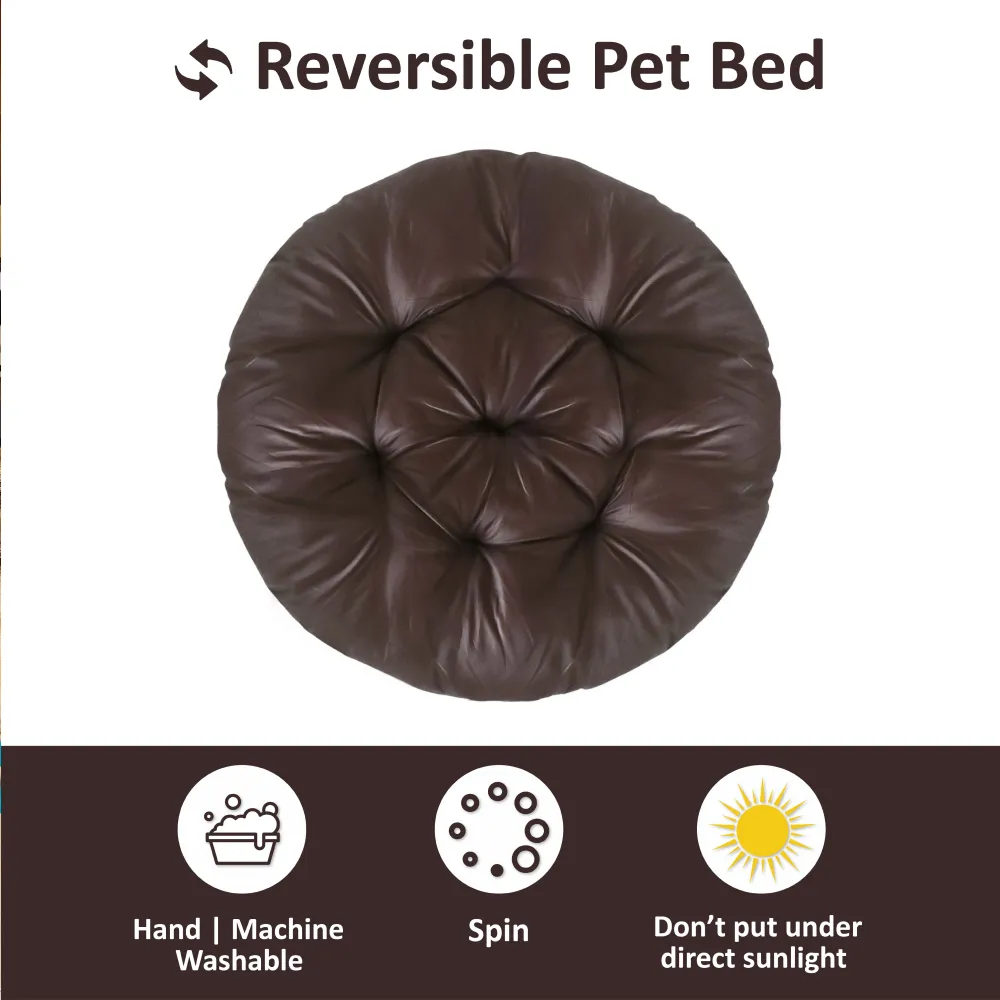 Hiputee Reversible Water Resistant Round Shape Cushion for Dogs and Cats (Brown)