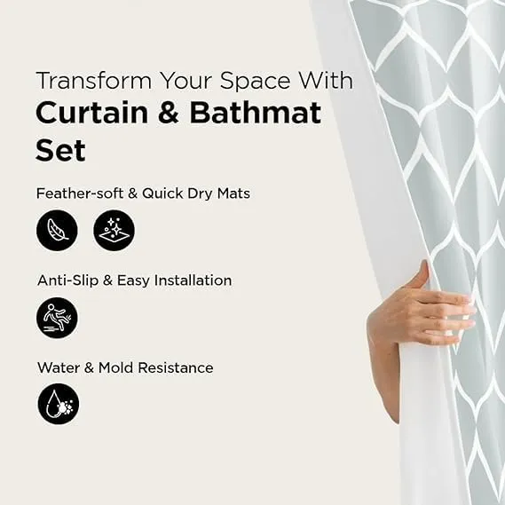 Kuber Industries Shower Curtain & Bathmat Set | Non-Slip Bath mats for Bathroom | Easy-Slide Curtains | Polyester Curtain or Bathmat for Bath Décor | XTL456-3T | 3 Pcs Set | Multicolor
