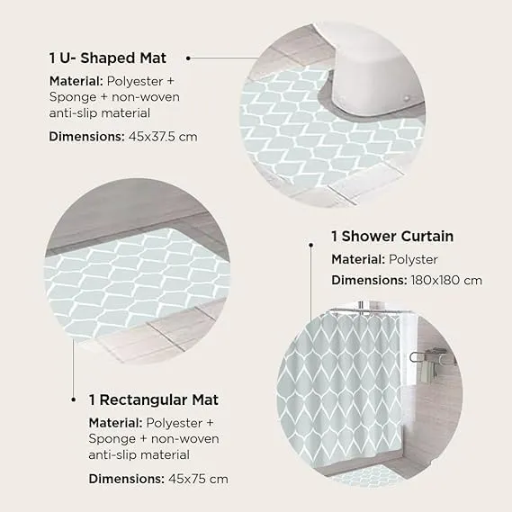 Kuber Industries Shower Curtain & Bathmat Set | Non-Slip Bath mats for Bathroom | Easy-Slide Curtains | Polyester Curtain or Bathmat for Bath Décor | XTL456-3T | 3 Pcs Set | Multicolor