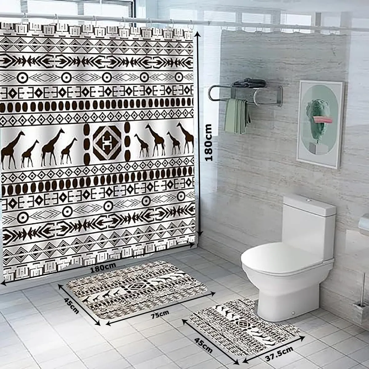 Kuber Industries Shower Curtain & Bathmat Set | Non-Slip Bath mats for Bathroom | Easy-Slide Curtains | Polyester Curtain or Bathmat for Bath Décor | YF211-3T | 3 Pcs Set | Multicolor