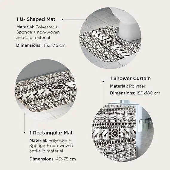 Kuber Industries Shower Curtain & Bathmat Set | Non-Slip Bath mats for Bathroom | Easy-Slide Curtains | Polyester Curtain or Bathmat for Bath Décor | YF211-3T | 3 Pcs Set | Multicolor