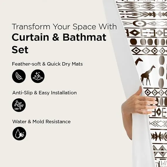 Kuber Industries Shower Curtain & Bathmat Set | Non-Slip Bath mats for Bathroom | Easy-Slide Curtains | Polyester Curtain or Bathmat for Bath Décor | YF211-3T | 3 Pcs Set | Multicolor
