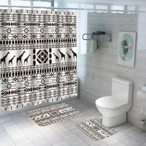Kuber Industries Shower Curtain & Bathmat Set | Non-Slip Bath mats for Bathroom | Easy-Slide Curtains | Polyester Curtain or Bathmat for Bath Décor | YF211-3T | 3 Pcs Set | Multicolor