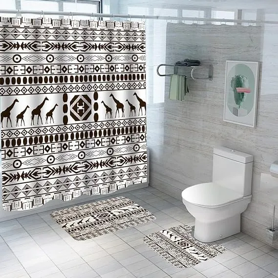 Kuber Industries Shower Curtain & Bathmat Set | Non-Slip Bath mats for Bathroom | Easy-Slide Curtains | Polyester Curtain or Bathmat for Bath Décor | YF211-3T | 3 Pcs Set | Multicolor