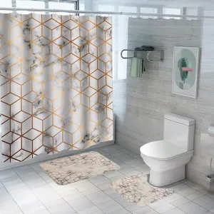 Kuber Industries Shower Curtain & Bathmat Set | Non-Slip Bath mats for Bathroom | Easy-Slide Curtains | Polyester Curtain or Bathmat for Bath Décor | YF52-3T | 3 Pcs Set | Multicolor
