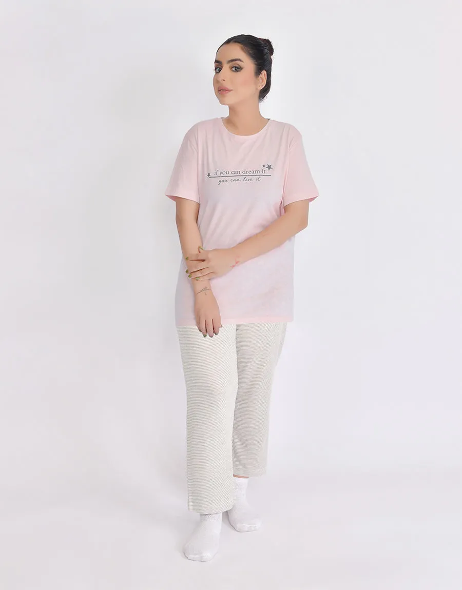 Stripe Style Trouser with Printed Shirt For Ladies