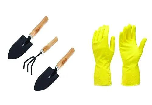 Your Brand Gardening Combos Tool kit - Hand Cultivator, Small Trowel, Garden Fork with Gardening Reusable Gloves
